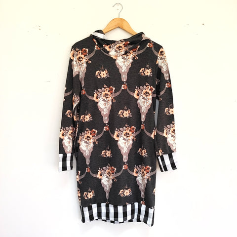 Cow Skull/Buffalo plaid Hoodie Dress