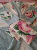 Roses/Heather Grey waffle knit Cardigan